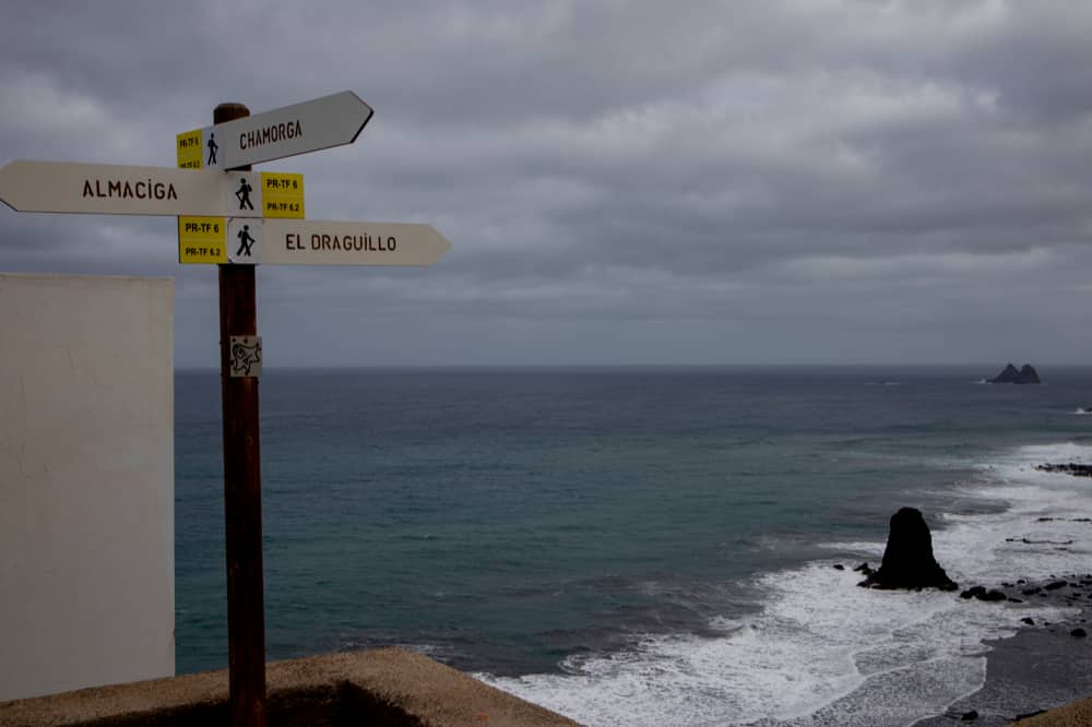 Hiking signs in Benijo to the TF 6, 6.1, 6.2