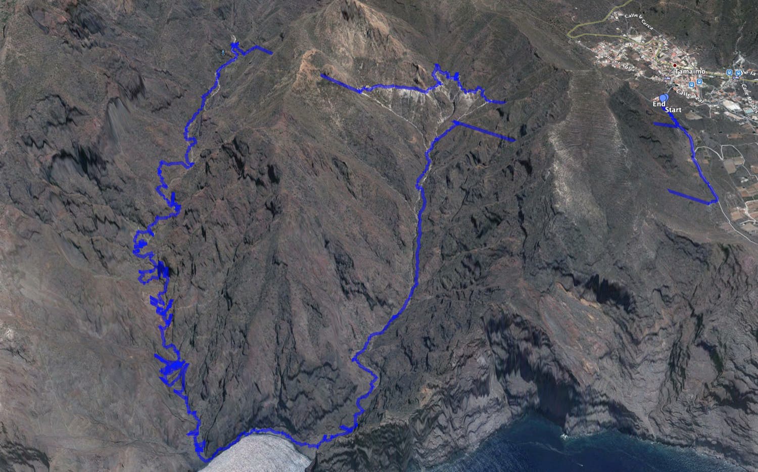 Track der Wanderung von Tamaimo über den Weißen Kanal und durch den Barranco Natero und den Barranco Seco zurück
