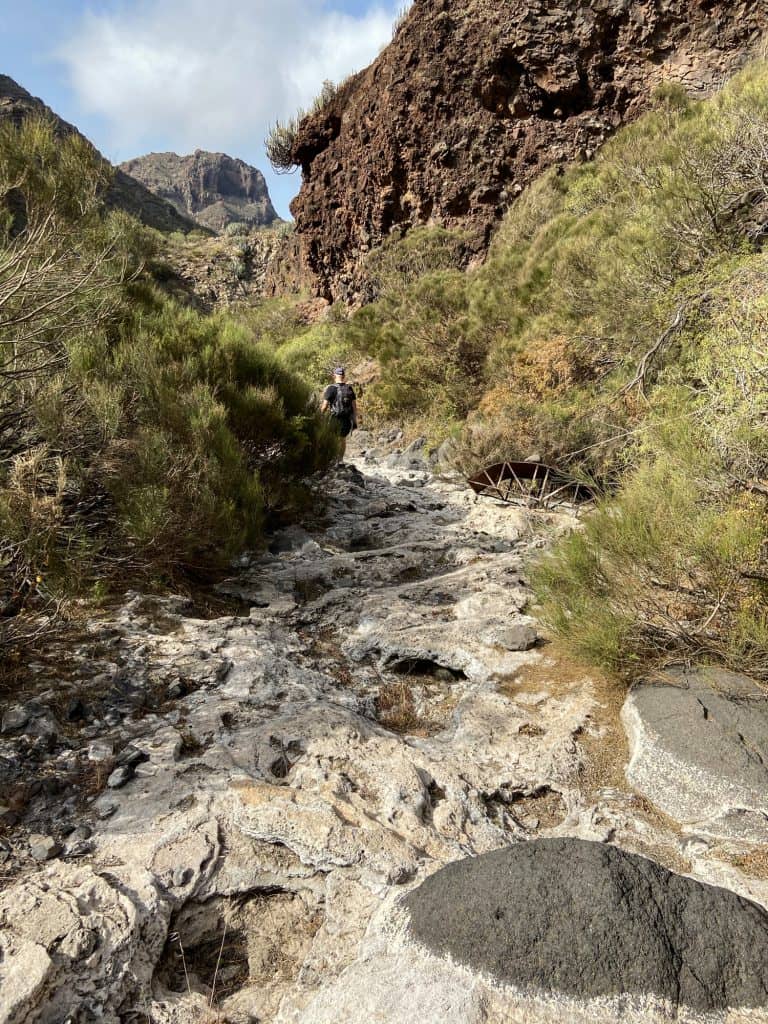 in the central part of the Barranco Natero - white sediments and remains of the former Galeria