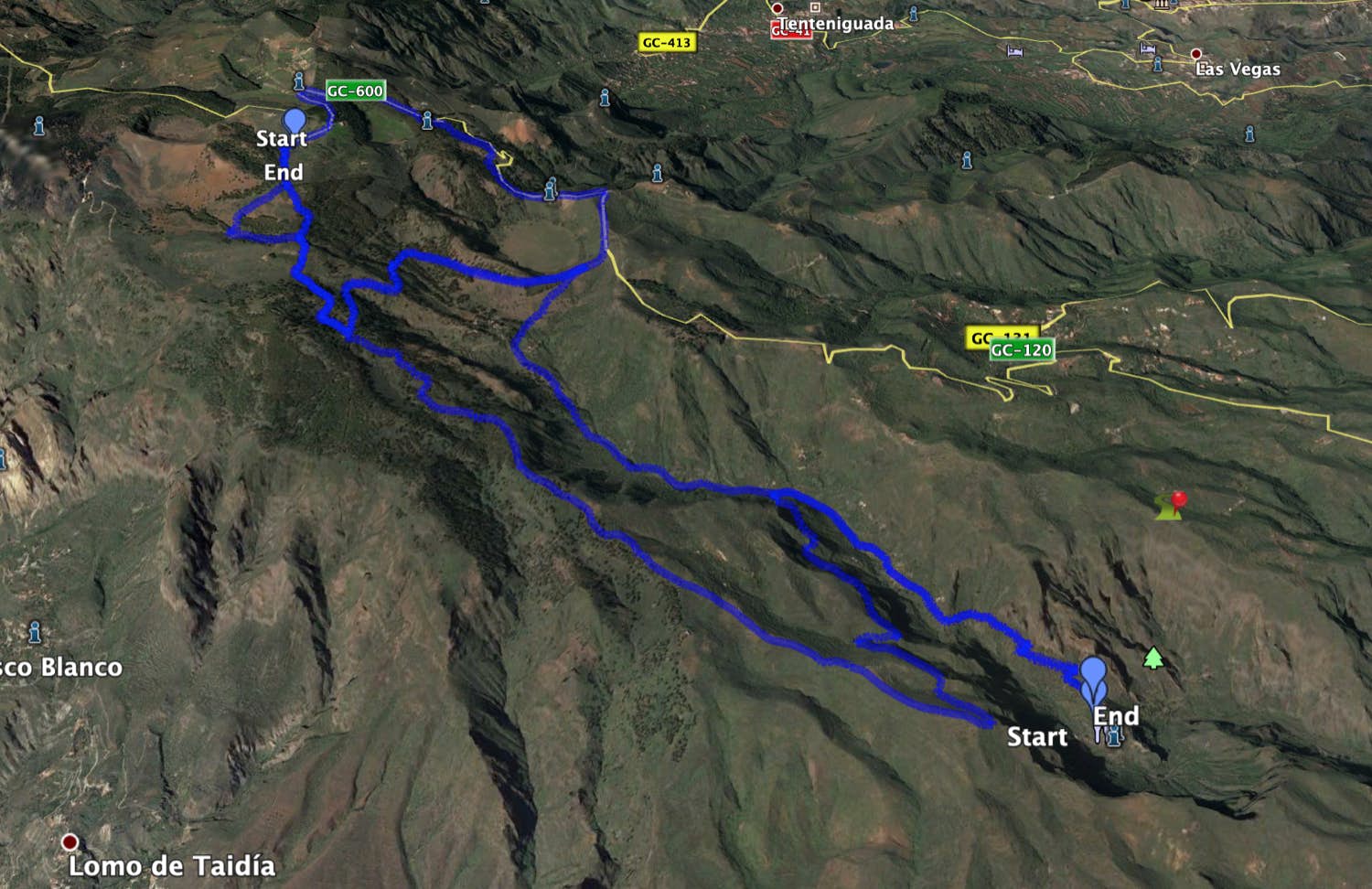 Track of the hike Barranco de Guayadeque and circular Caldera de Los Marteles
