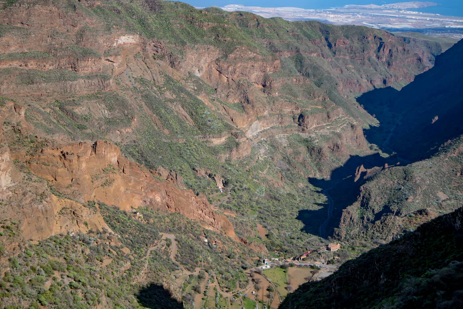 View from the height into the Barranco up to the coast