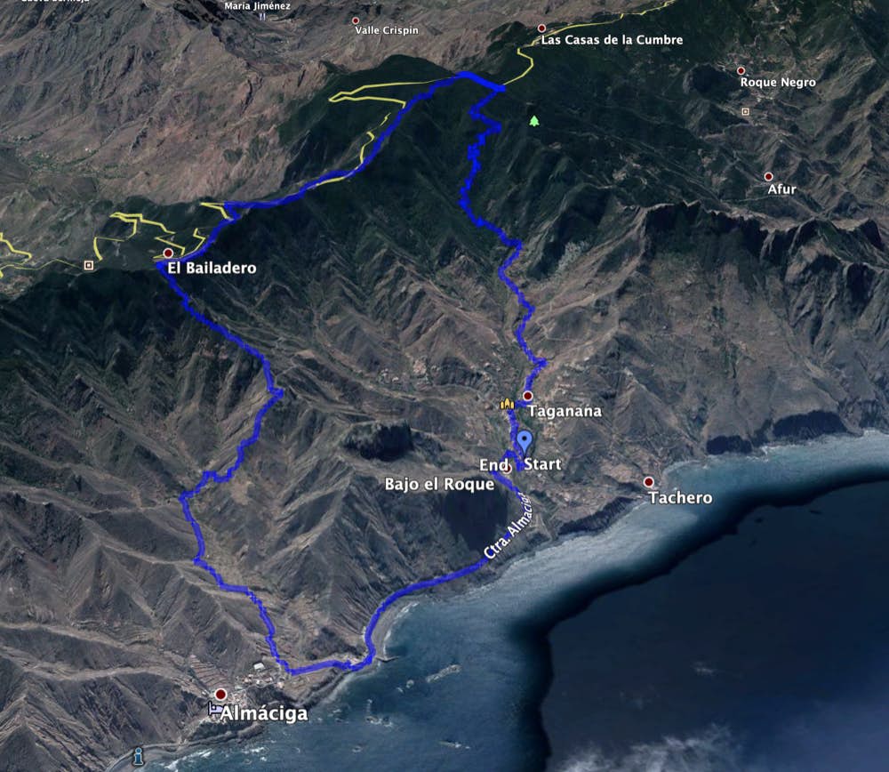 Track der Rundwanderung Taganana - Casas Forestal - El Bailadero - Almáciga
