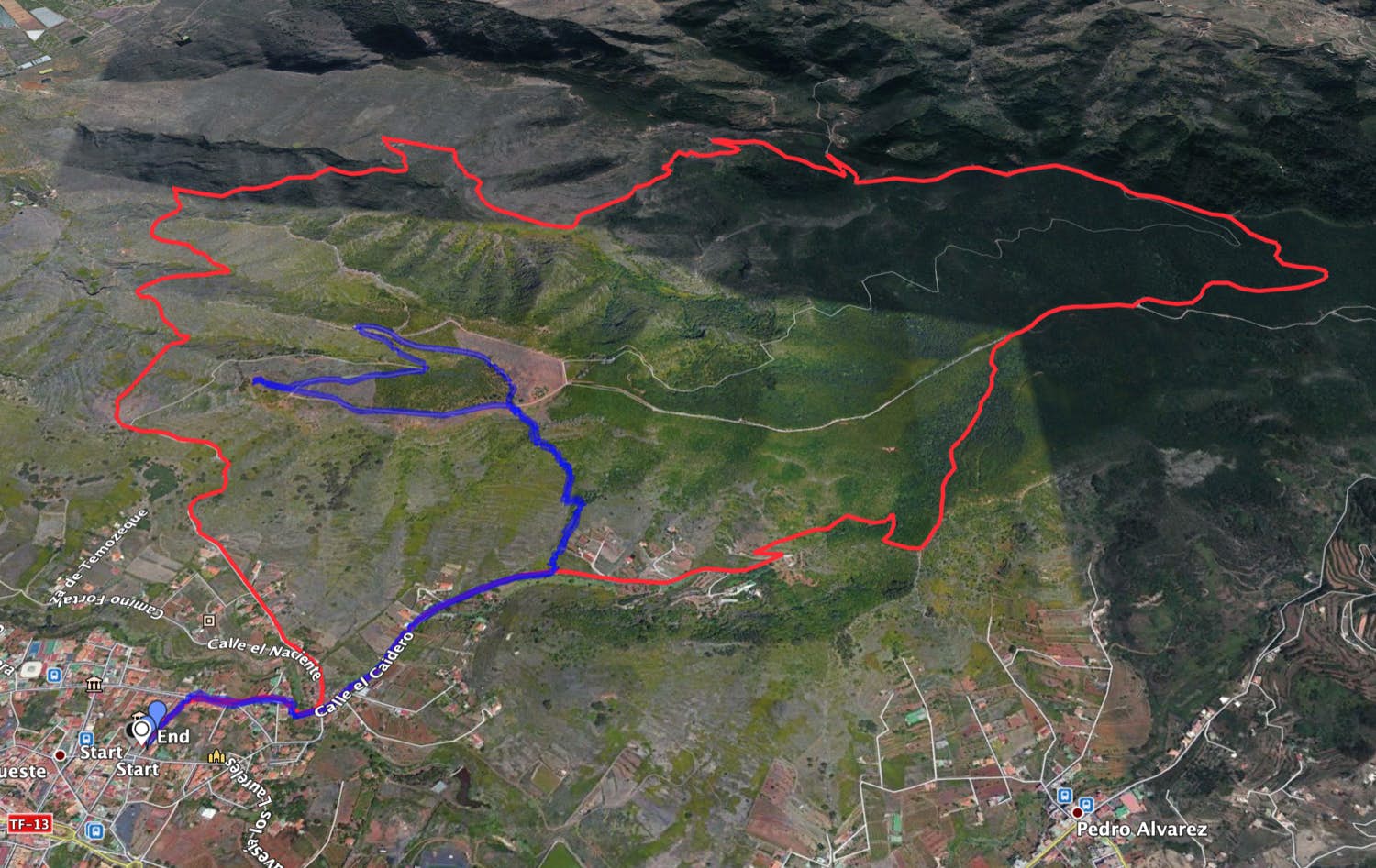 Track round tour Tegueste (red) and track small tour Tegueste (blue)