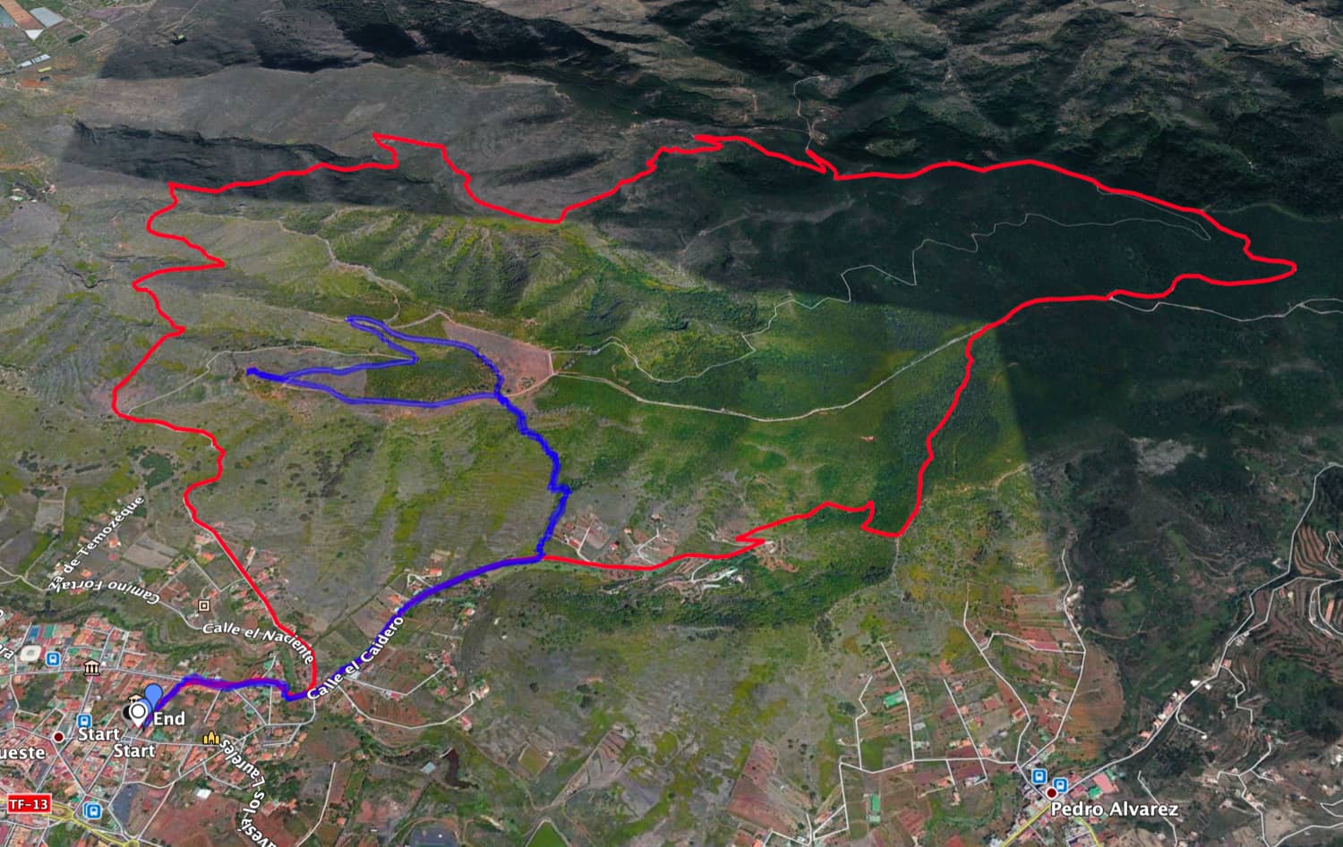 Track round tour Tegueste (red) and track small tour Tegueste (blue)