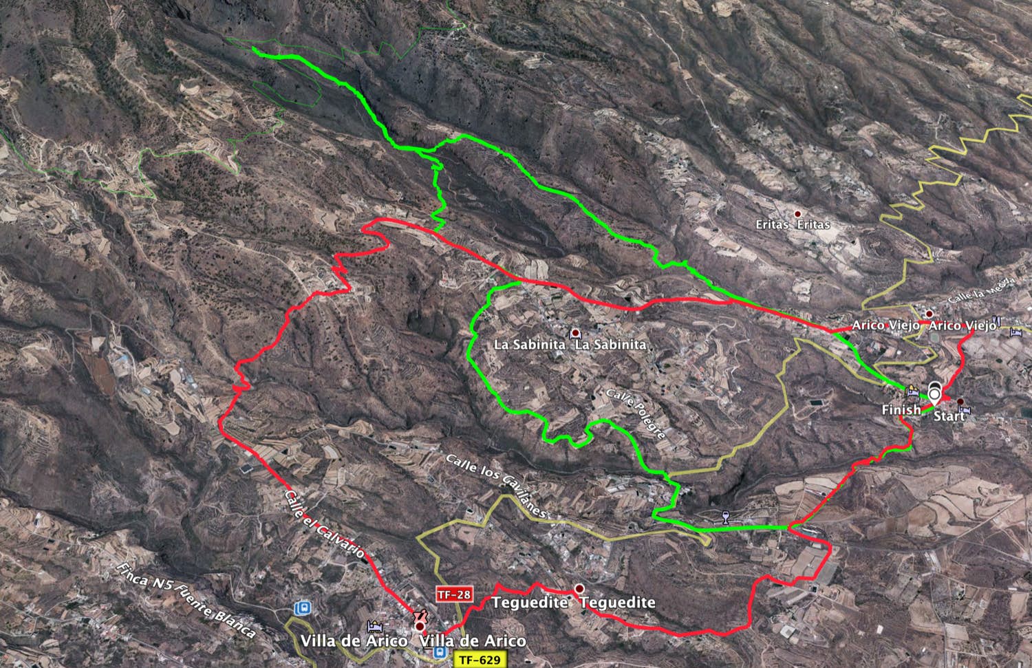 Tracks Arico Viejo (red) and Arico Nuevo - Barranco Tamadaya (green)