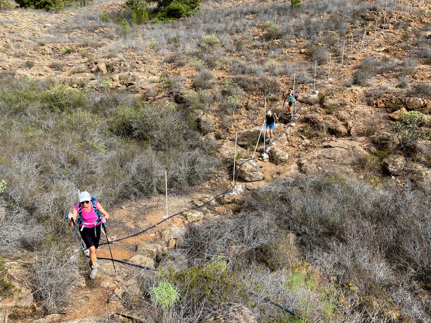 Crossing a small barranco between fenced areas