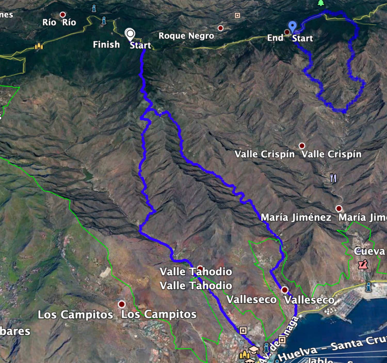 Trayectos de la excursión Pico del Inglés - Santa Cruz de Tenerife y Valle Brosque (derecha)