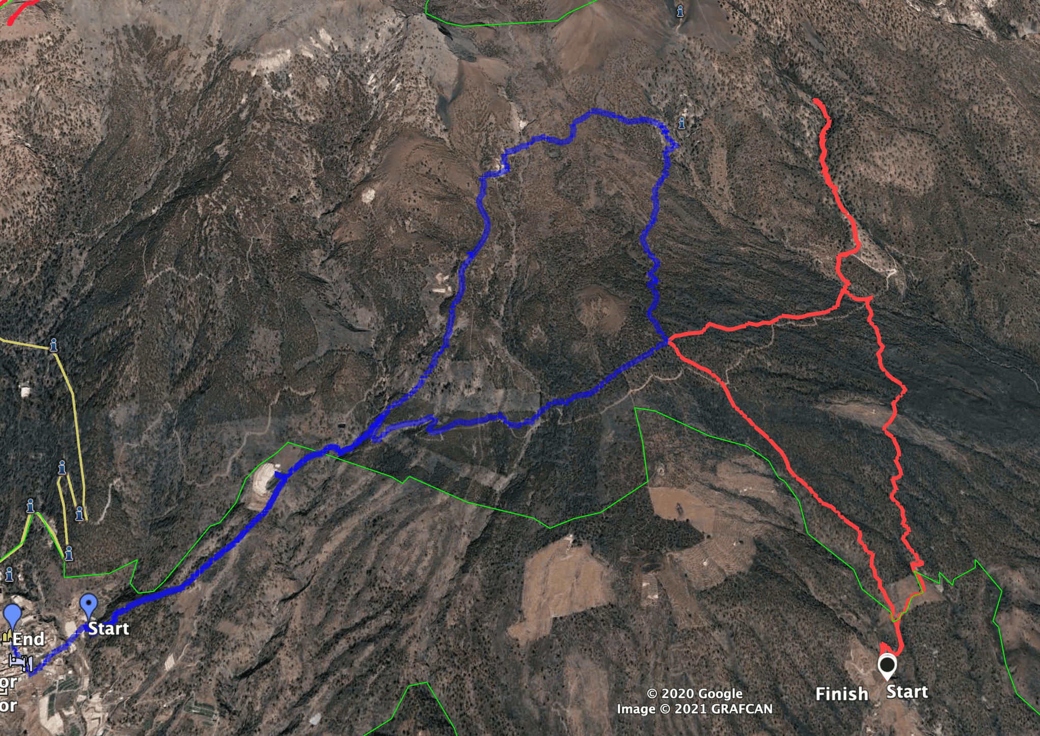 Tracks Paisaje Lunar (blue) and Madre del Agua (red)