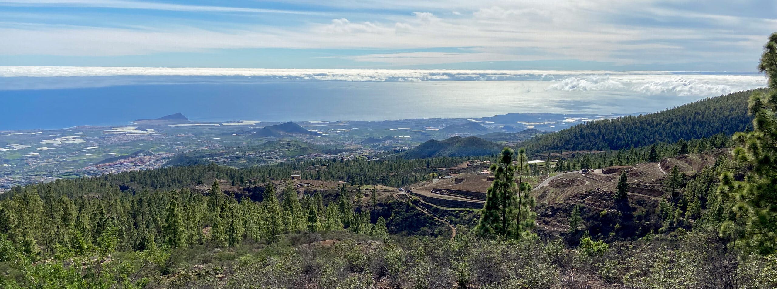 View over terraced fields to the east coast of Tenerife