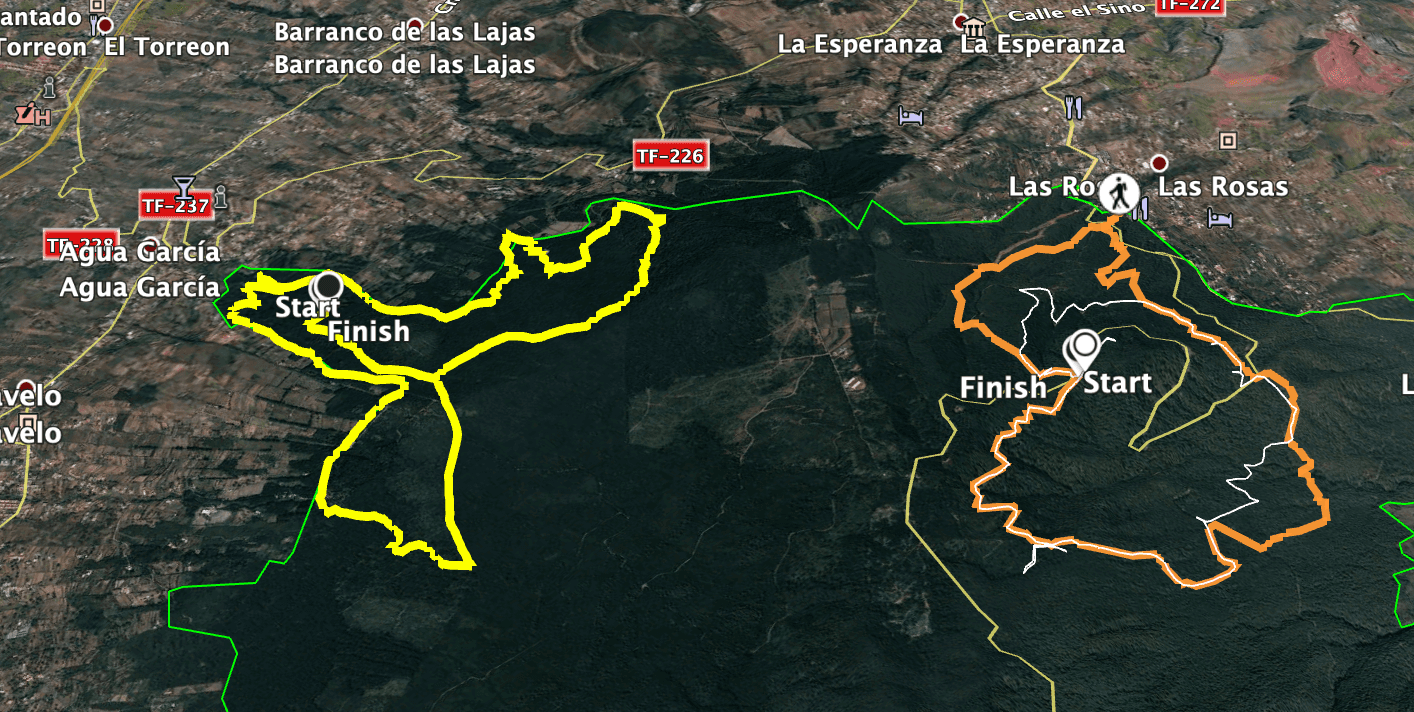 Both tracks of the circular walks in the Esperanza Forest