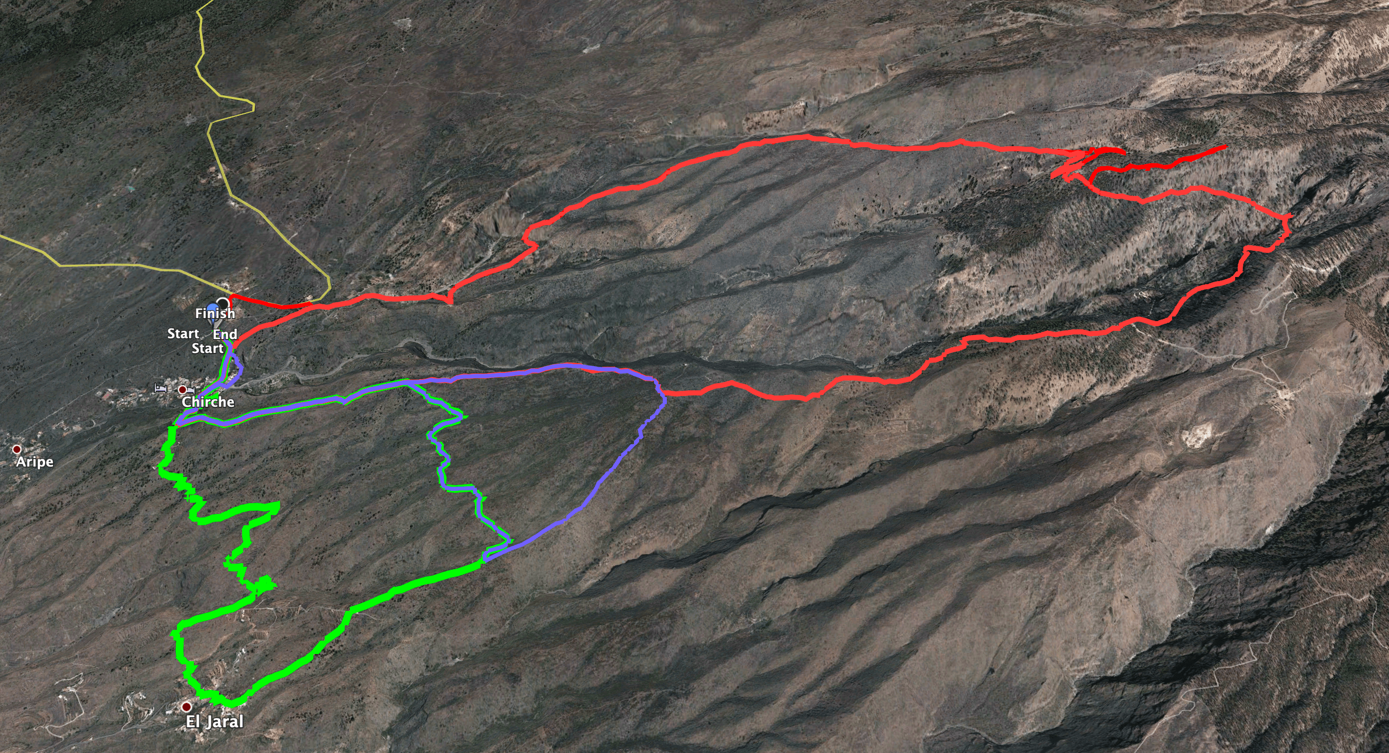 Track of the hike Chirche - Barranco de Tagara and small round trips (extensions) via El Jaral