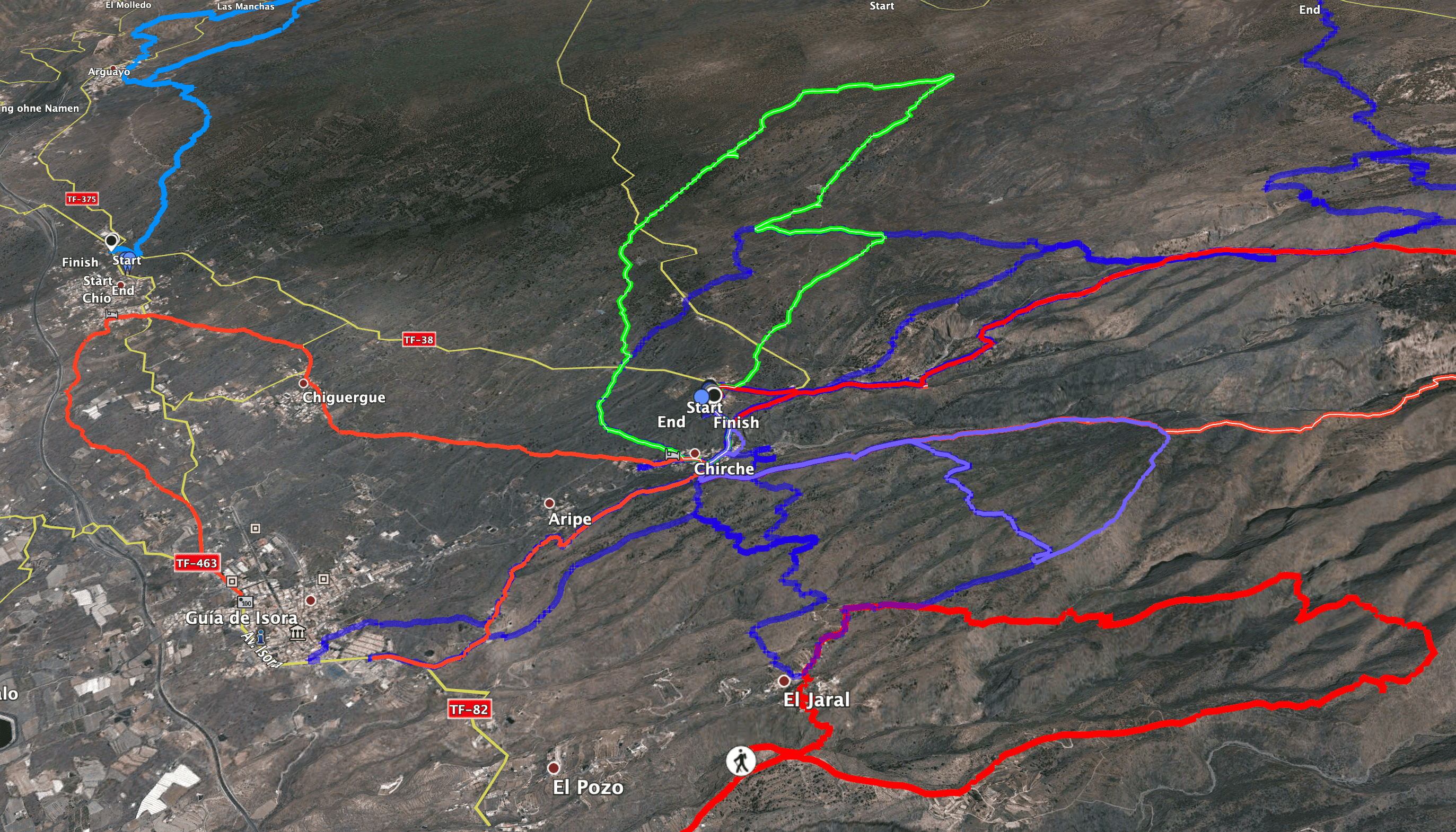 um Chirche findest du sehr viele Wandermöglichkeiten - hier unterschiedliche farbliche Tracks