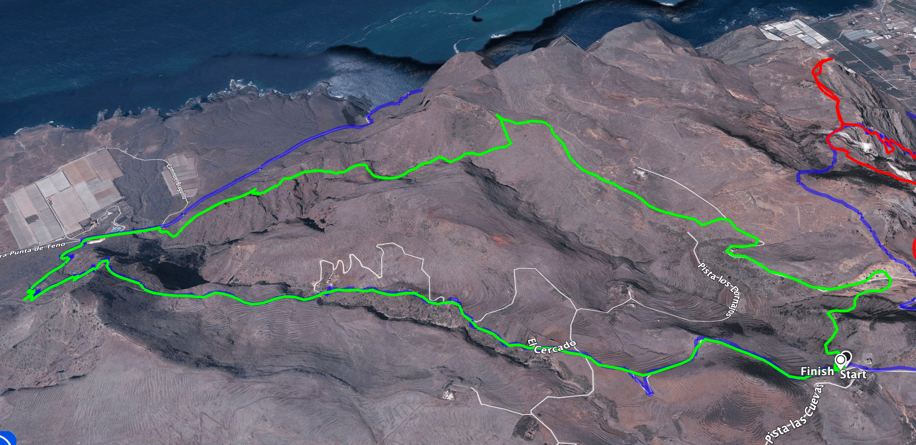 Track of the hike in the northern Teno Mountains
