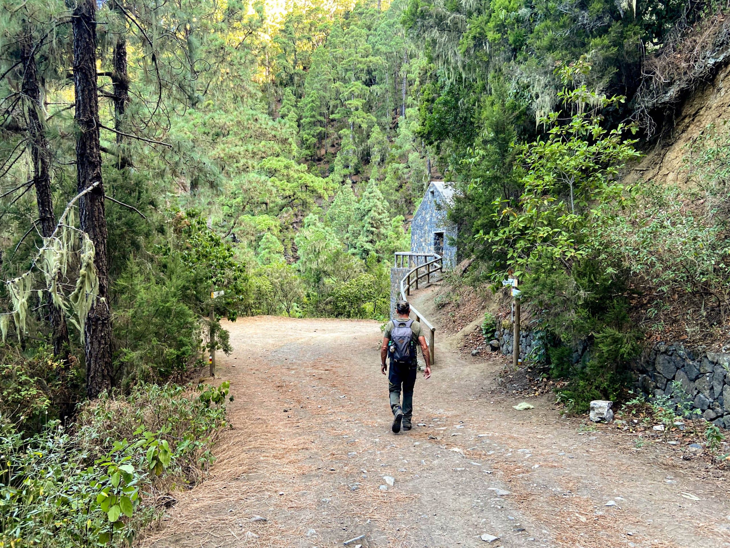 Hikers on the forest path - Water house in the Barranco Madre del Agua