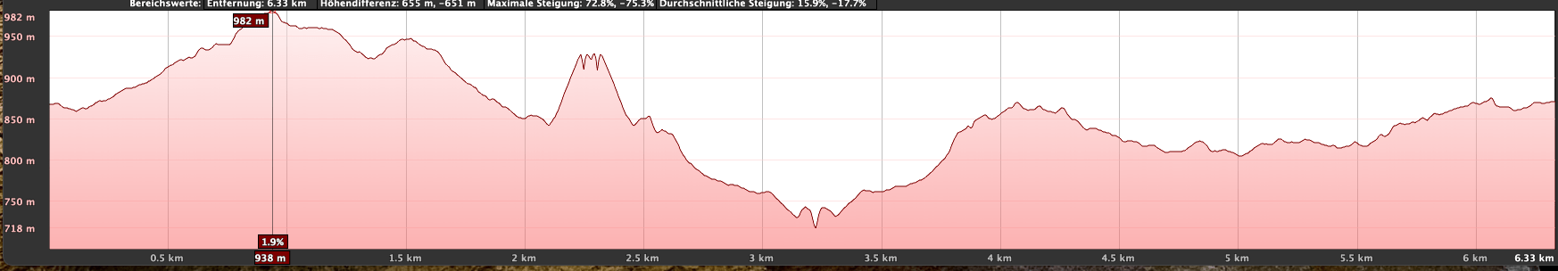 Altitude profile of the circular hike with summit ascent and excursion to the plateau