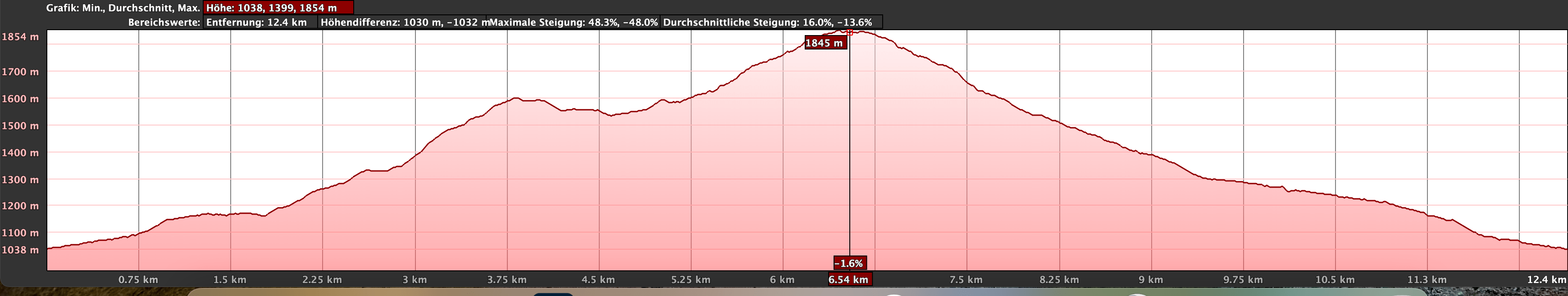 Höhenprofil der Wanderung auf den Pico Bejenado