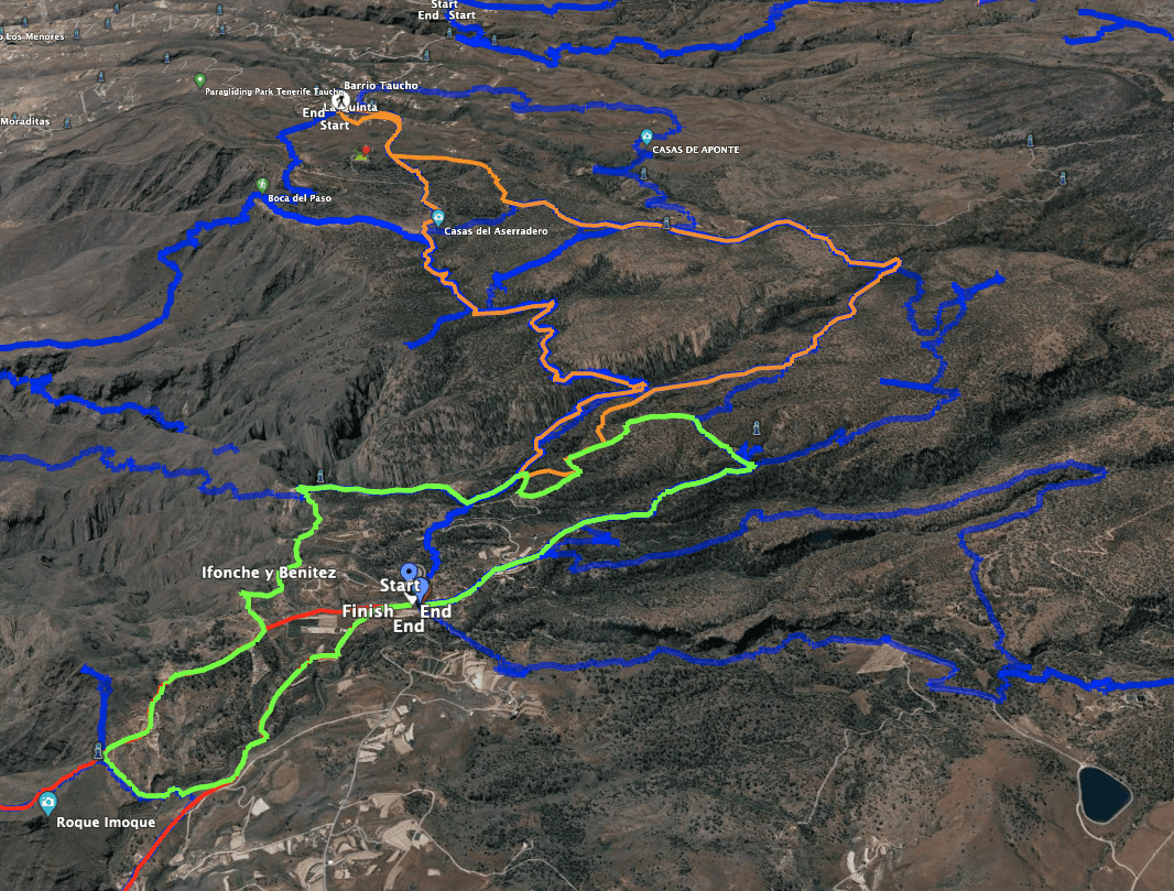 Tracks der benachbarten Wanderungen bei Ifonche - zu finden auf Siebeninseln - gelb die hier beschriebenen Tour