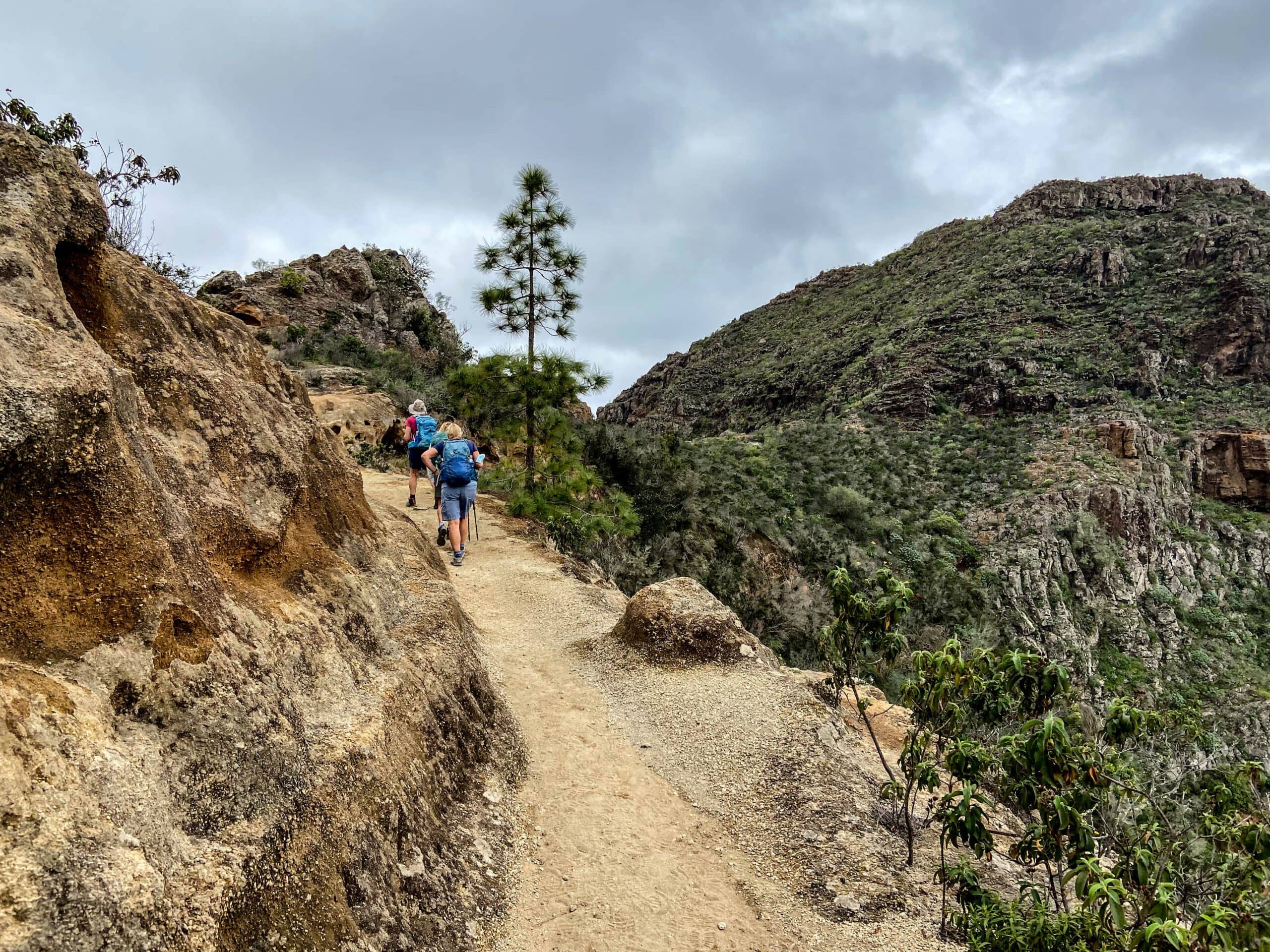 Hiking on white sandstone high above Adeje