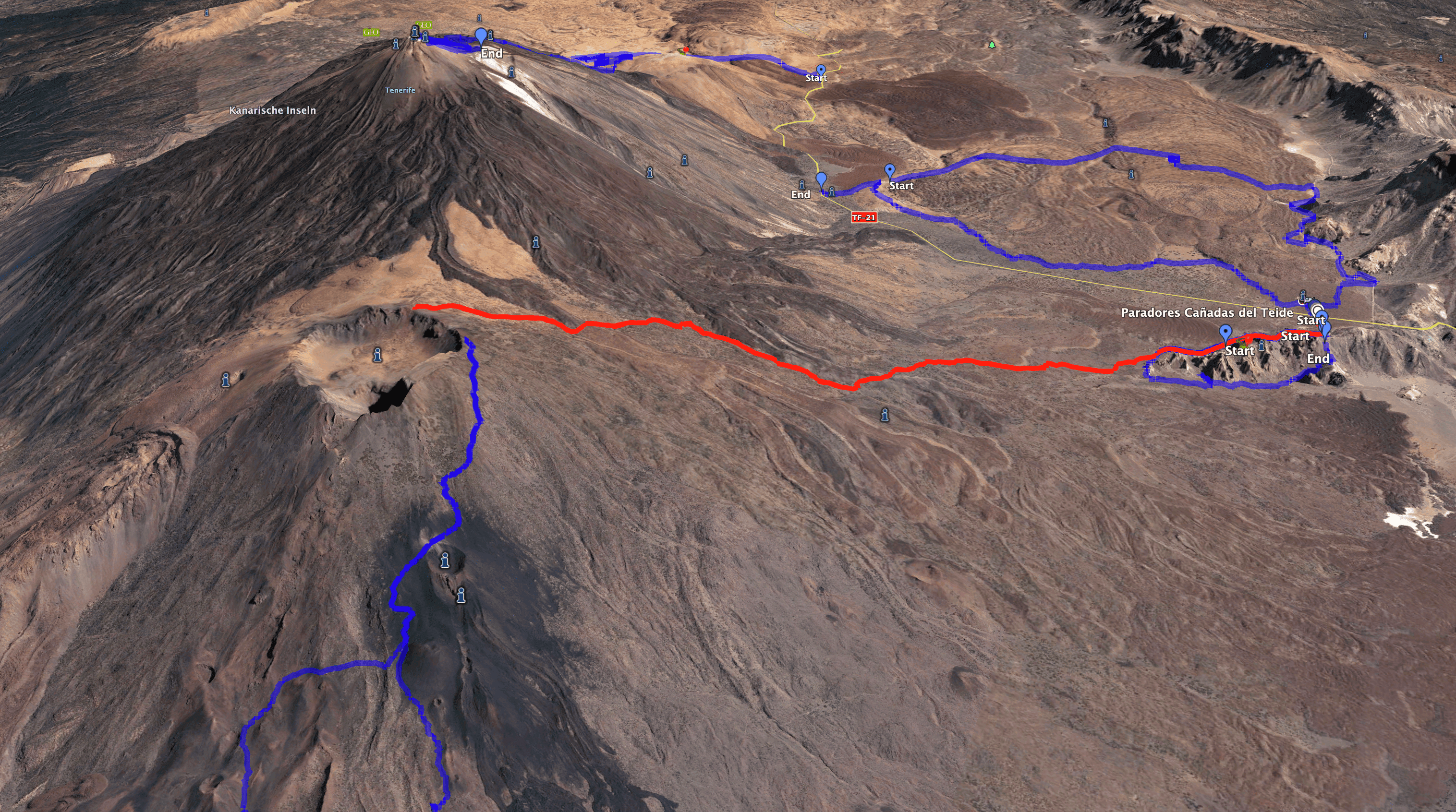 Sigue la pista de Pico Viejo desde el Parador (rojo)