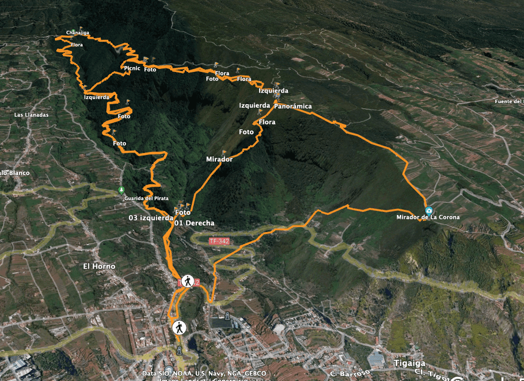 Rundtrack mit möglichen Querungen Chanajiga - Mirador Corona. Los Realejos