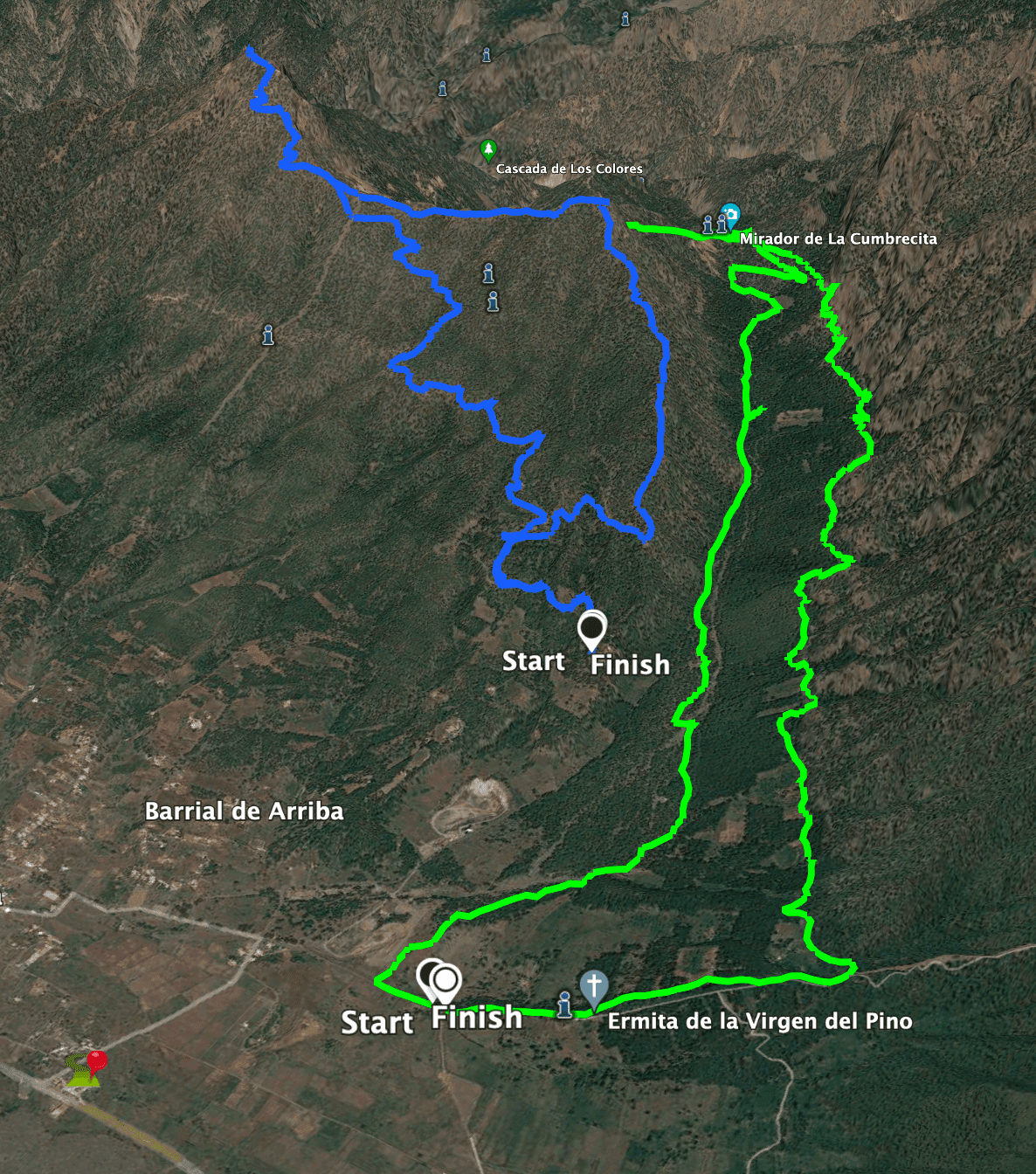 Pista La Cumbrecita (verde) y Pico Bejenado (azul)