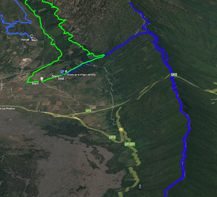 Track Cumbrecita (green) and blue the way up Cumbre Nueva