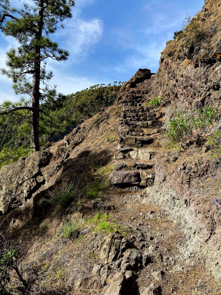 up the rocky path on steps