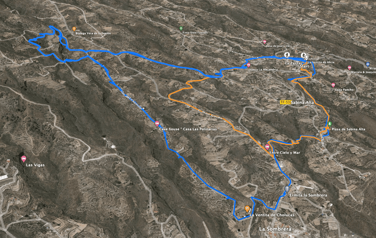 Track La Zarza - La Sombrera - Sabina Alta - orange: short loop