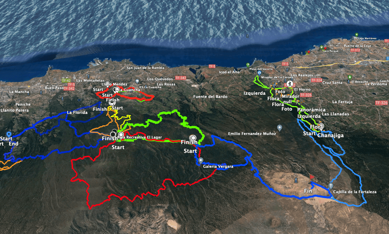 Various tracks near the Galeria Vergara and the Fortaleza - dark blue the ascent described here.