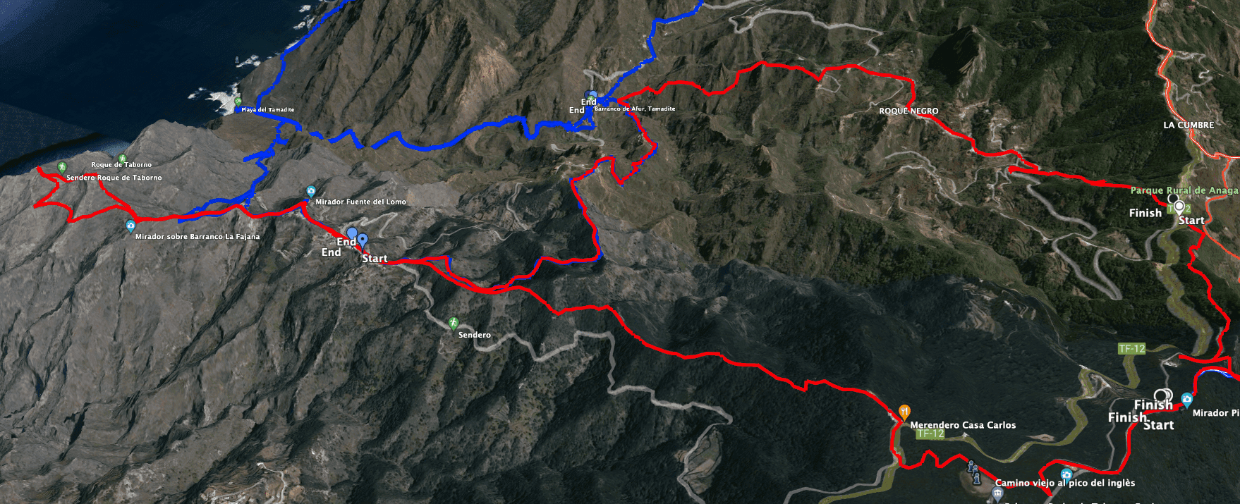 Circuito de Anaga con Roque Taborno (rojo)