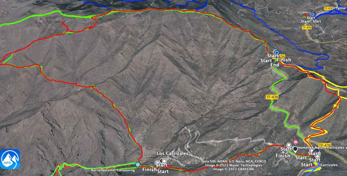 Trayecto de la excursión (rojo) con regreso por el sendero de la cresta