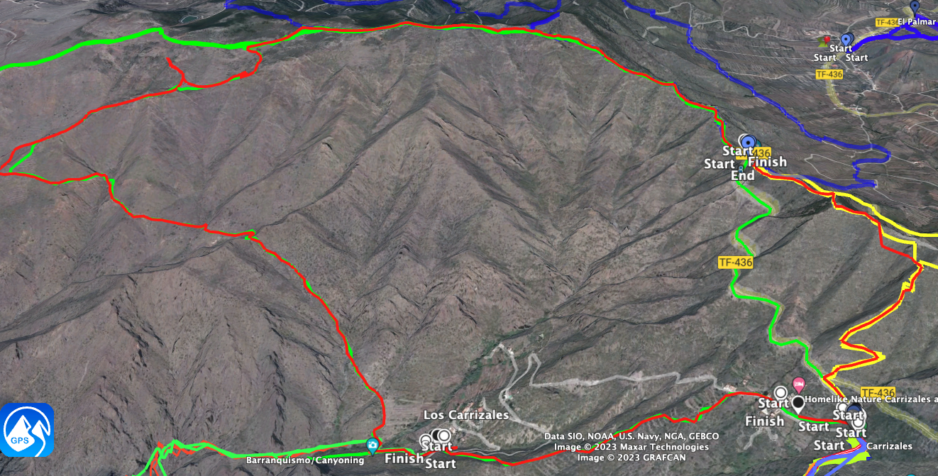 Track of the hike (red) with return via the ridge trail