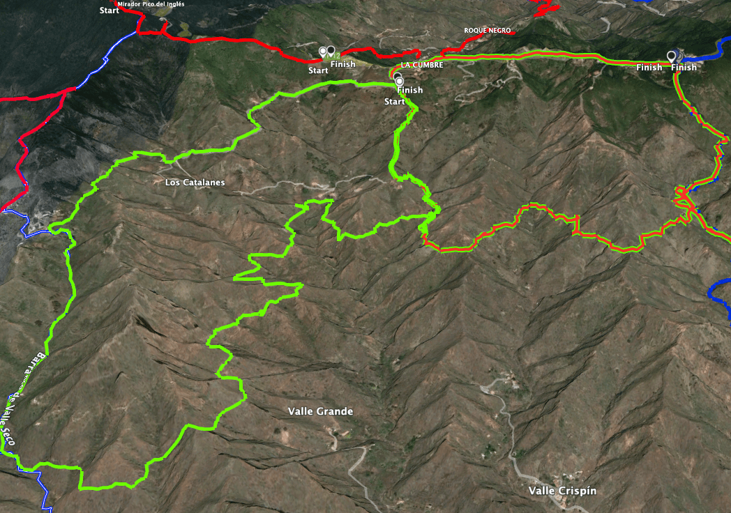 Track of the Canal de Chabuco (red green) and Canal de Catalanes (green) walks