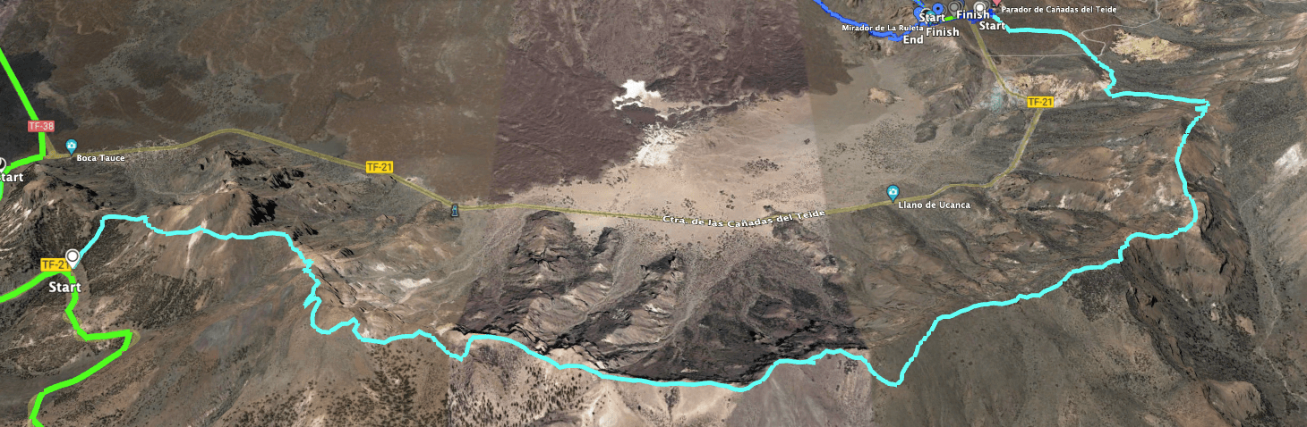 Track der Wanderung auf der Cresta de Las Cañadas (hellblau)
