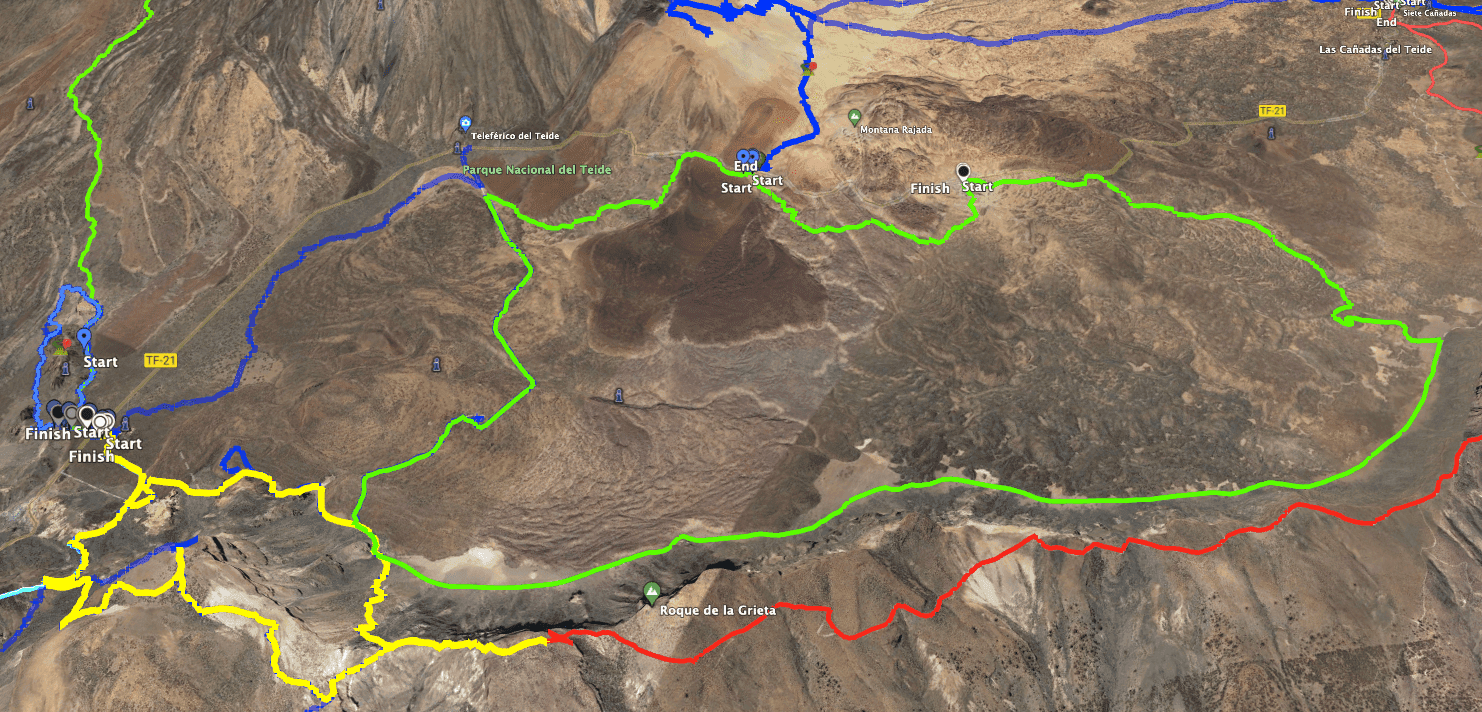 Track of the hike Minas de San José - Great Caldera Round (green) and neighbouring tracks Cumbre, Siete Cañadas