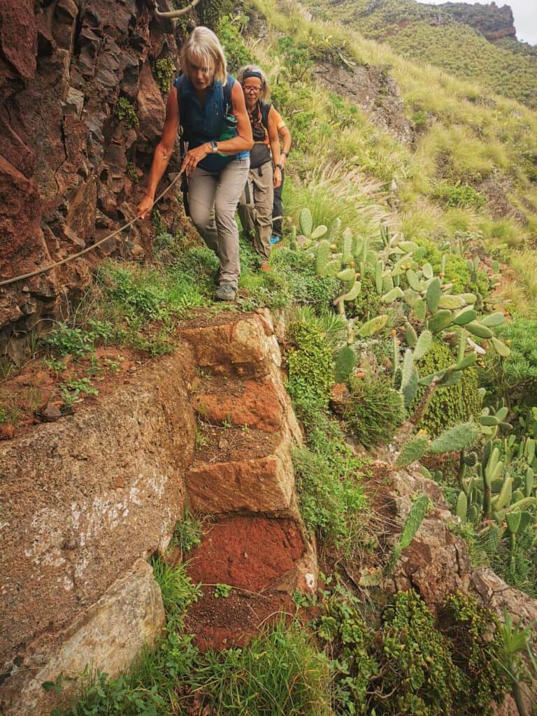 In some places, ropes are stretched along the canal path for people to hold on to