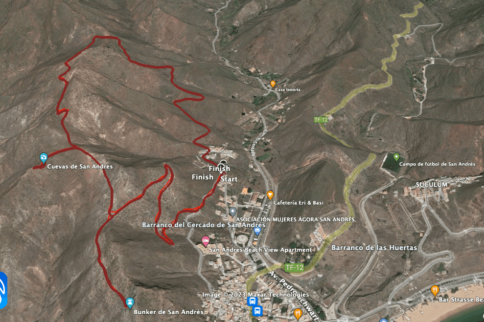 Ruta de senderismo circular por encima de San Andrés con desvíos al búnker y a las Cuevas de San Andrés.