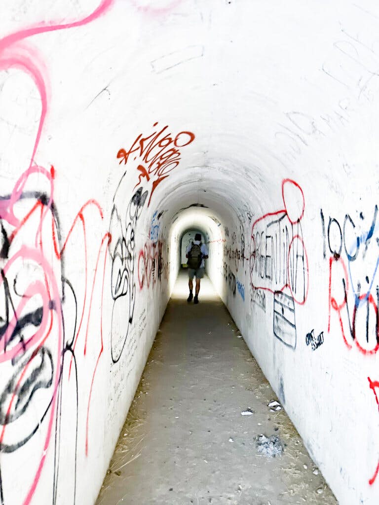 Hiker in the bunker corridors
