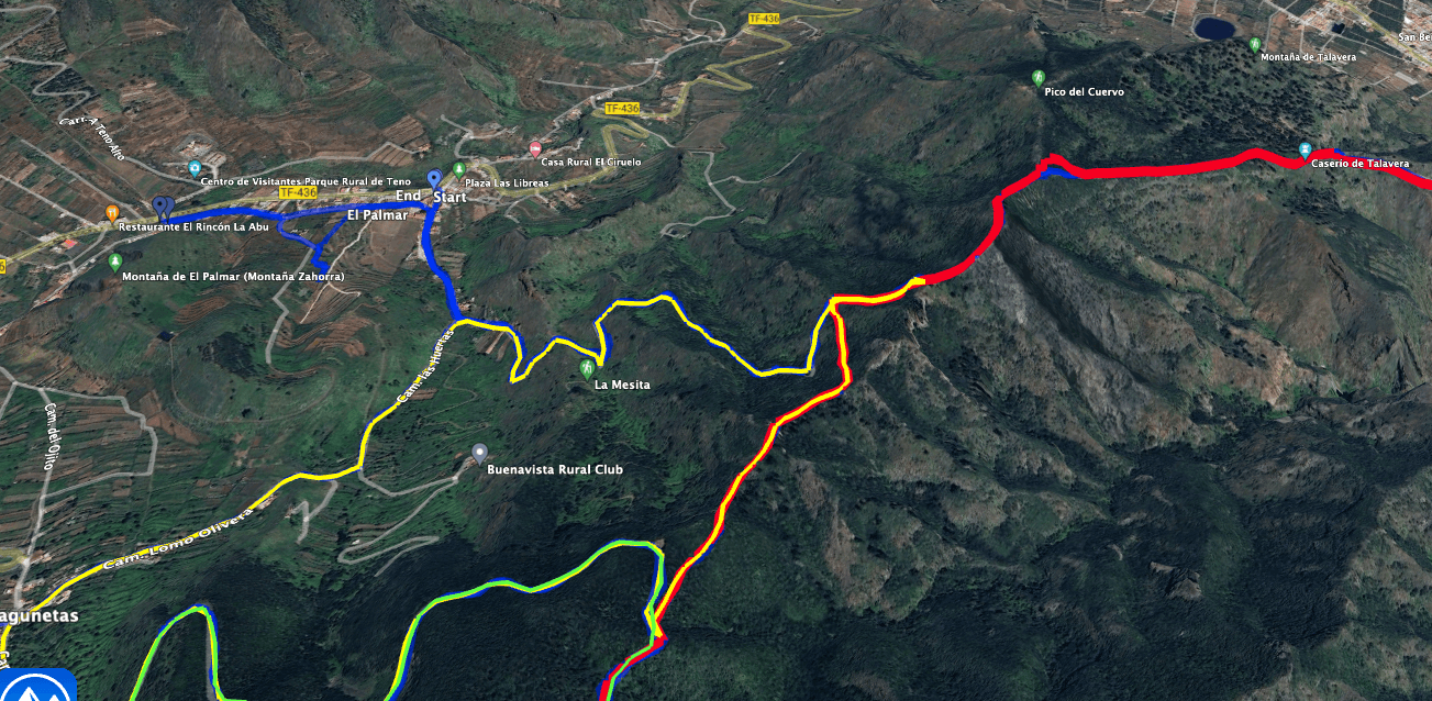 Variant blue, yellow, red from El Palmar to Talavera (top right in the picture)