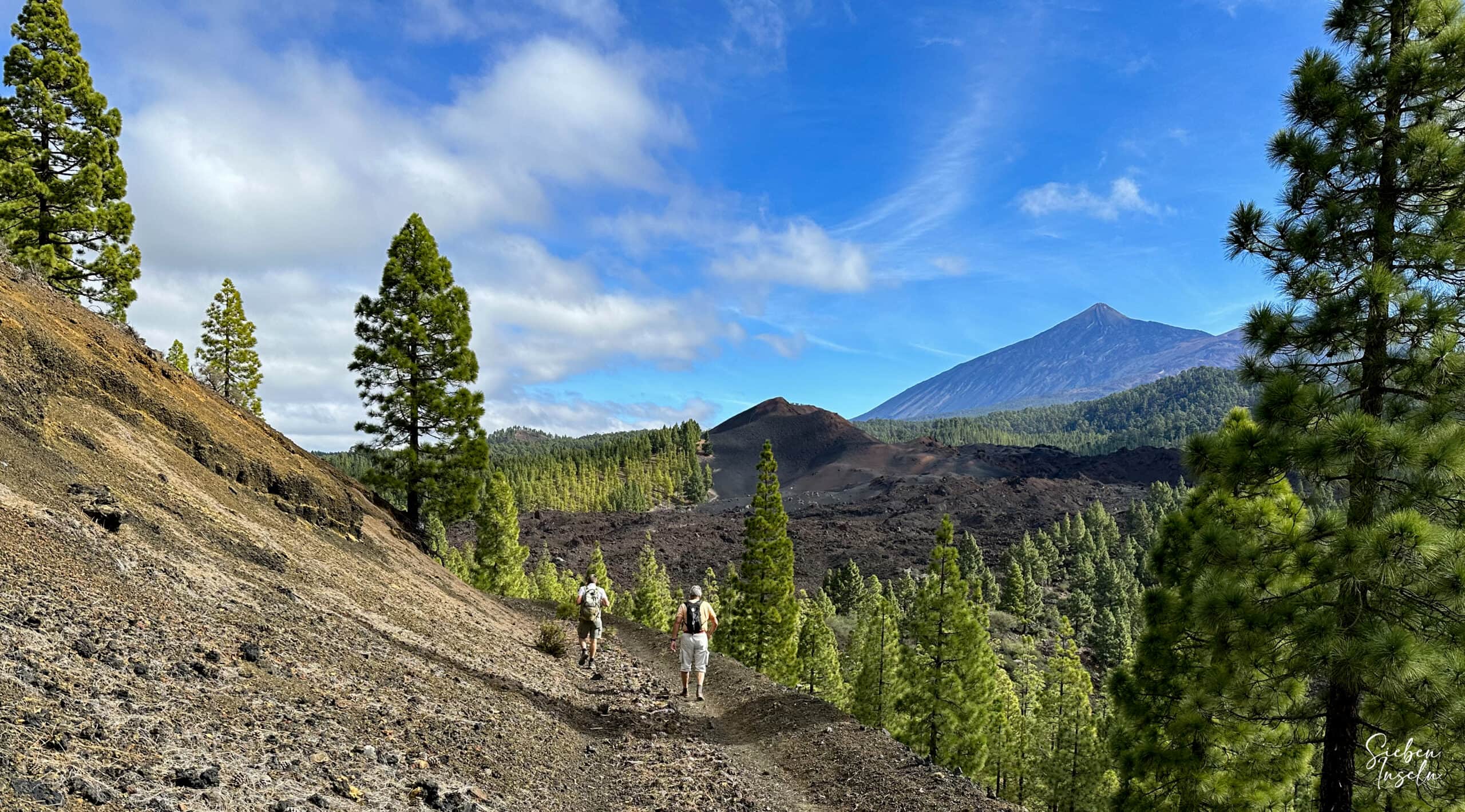 Wanderer auf dem Abstiegsweg von der Montaña de la Cruz Richtung Teide