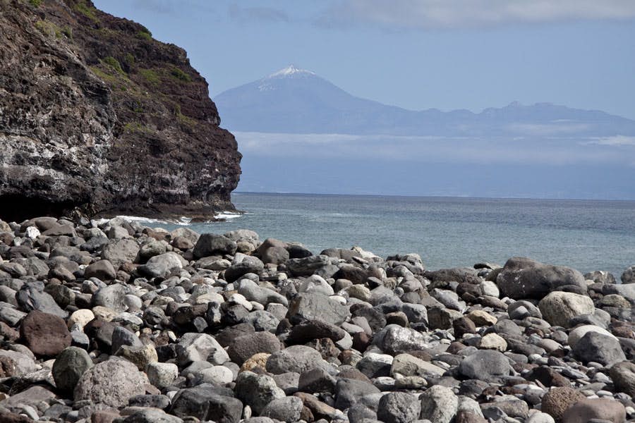 El Cabrito beach with a view of the Teide towards Tenerife
