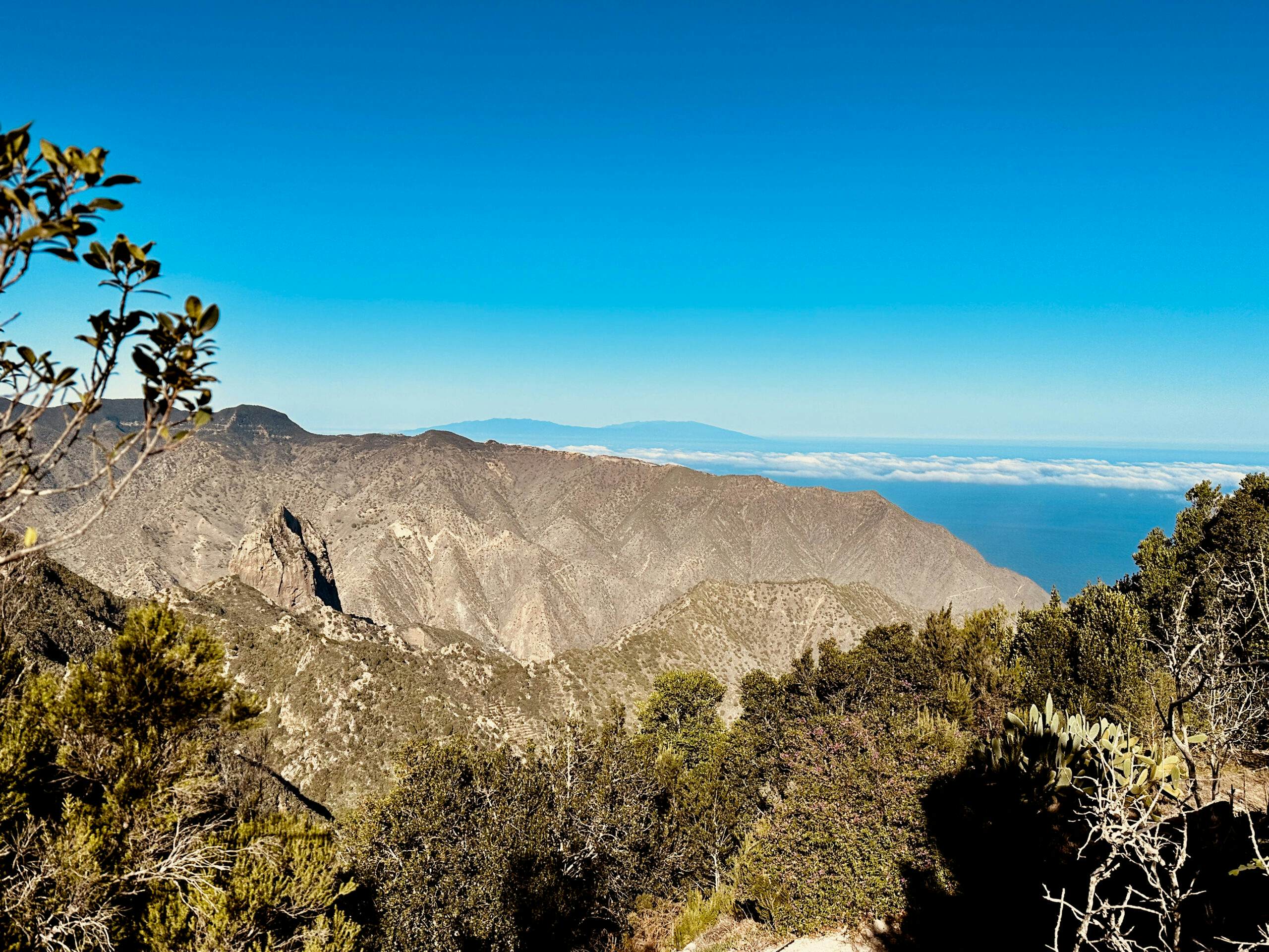 View back from the hiking trail to the neighbouring island of La Palma and Roque Cano