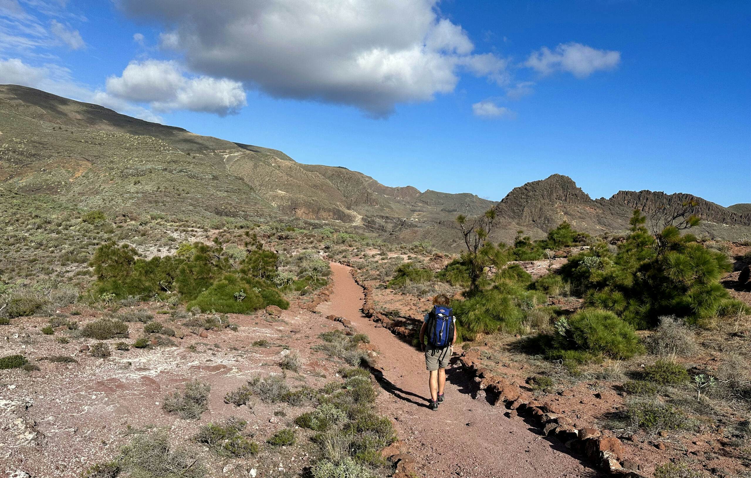 Hiker on the GR-132 long-distance hiking trail across La Gomera
