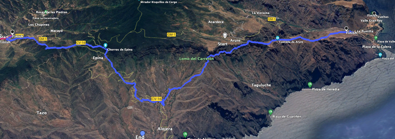 Track der Wanderung GR-132 Etappen 3. und 4. von Vallehermoso über Alojera in das Valle Gran Rey