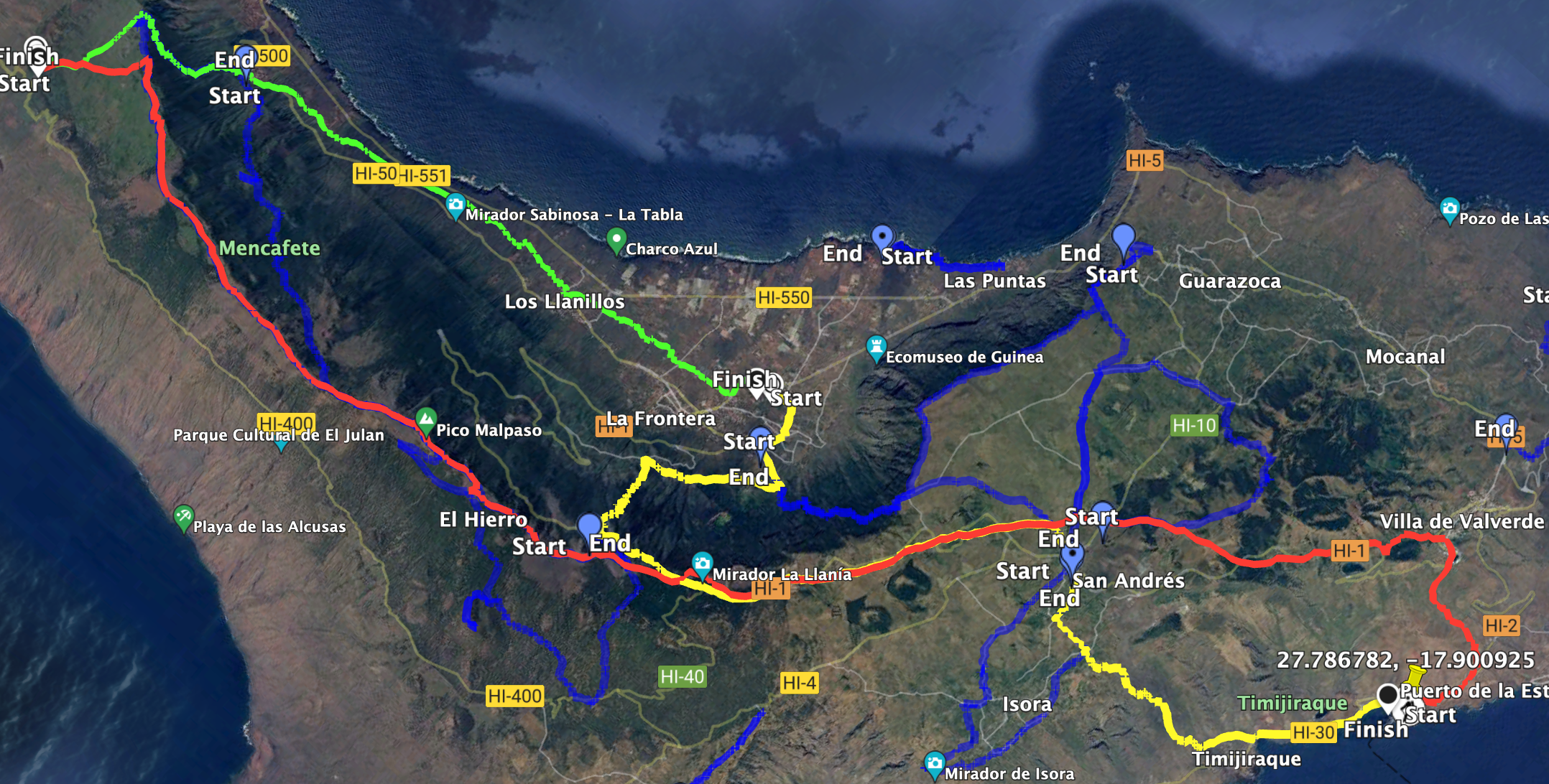 rojo: GR-131 Camino de la Virgen

azul: otras rutas por el sendero que puedes encontrar en SiebenInseln