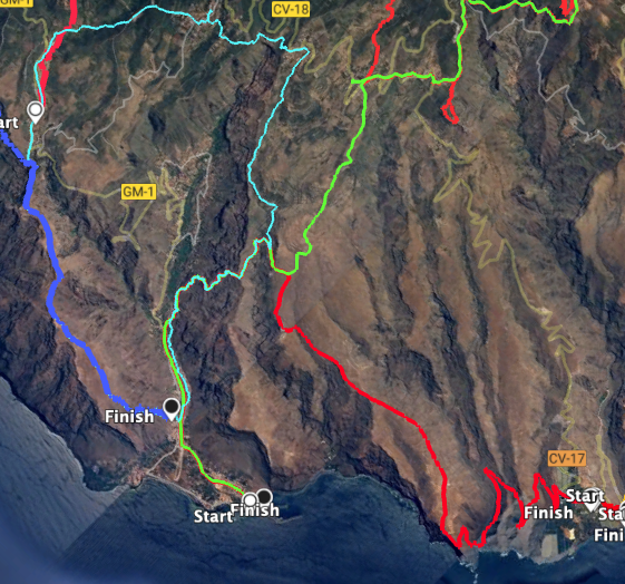 Track red GR-132, 
Track green: island crossing GR-131
Track light blue: large Valle Gran Rey loop
All in a row from Valle Gran Rey to Degollada de Cerrillal