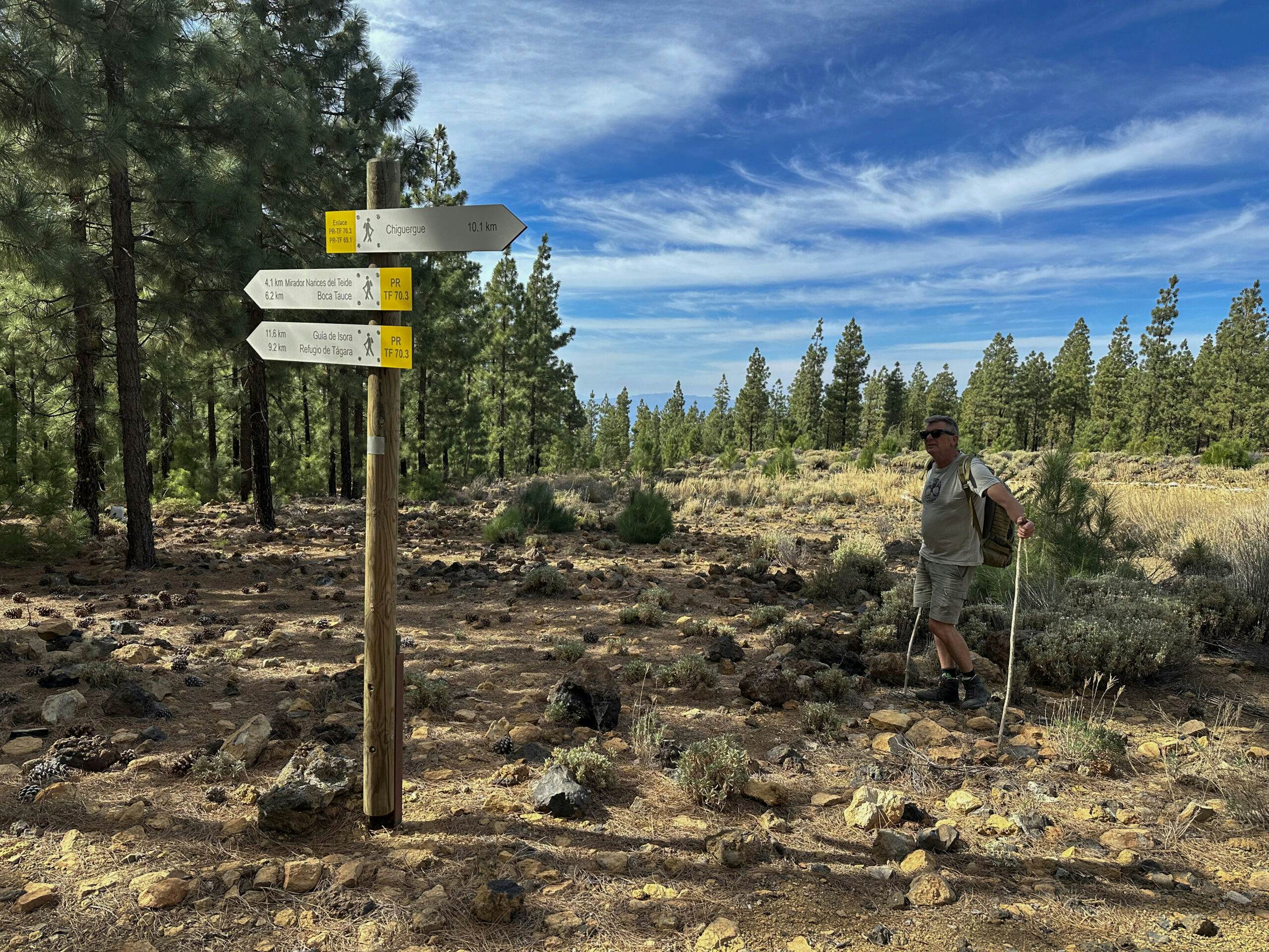 Hiking signposts in front of the Refugio de Chasogo