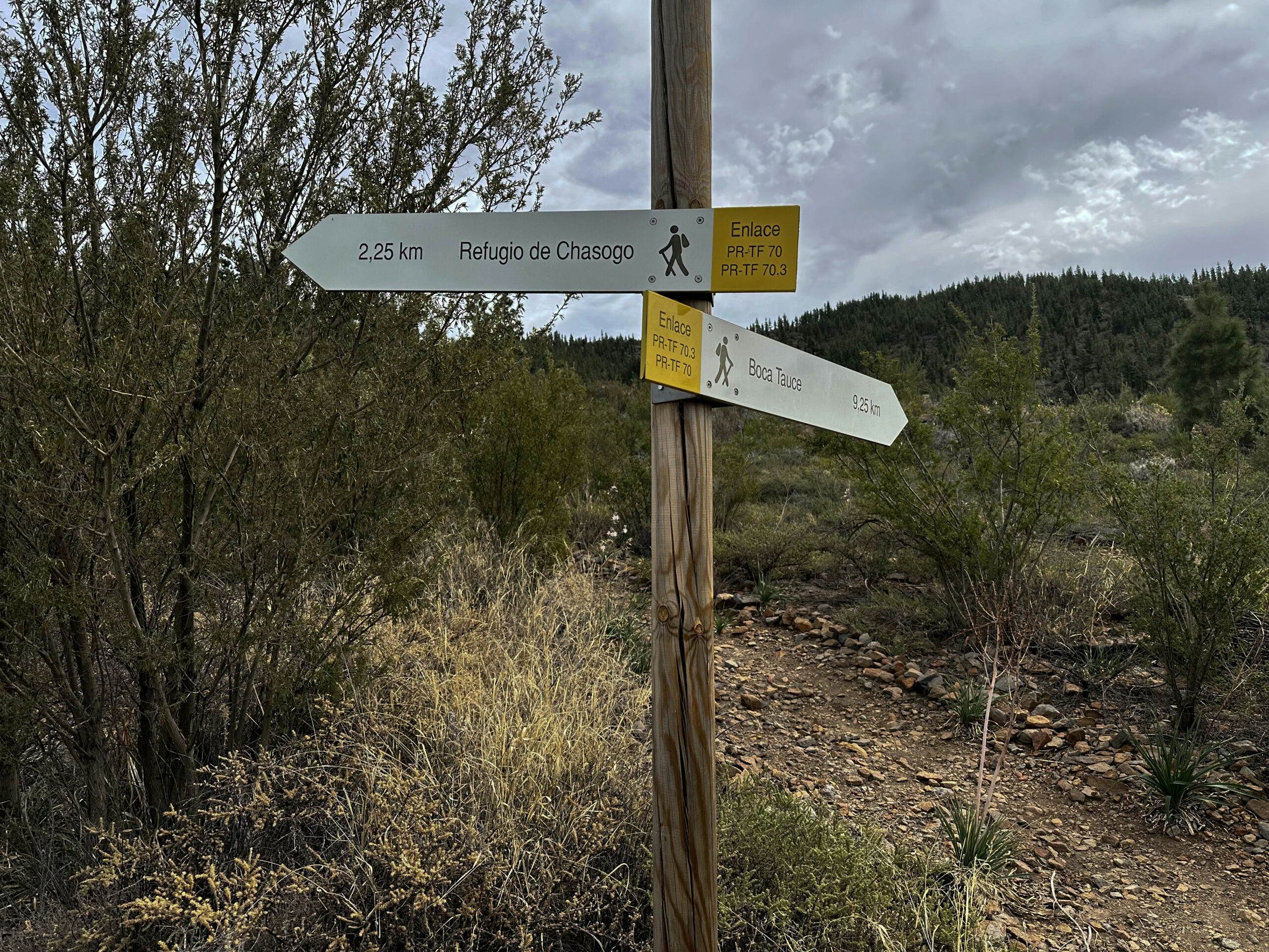 Hiking signs PR-TF 70 to the Refugio de Chasogo