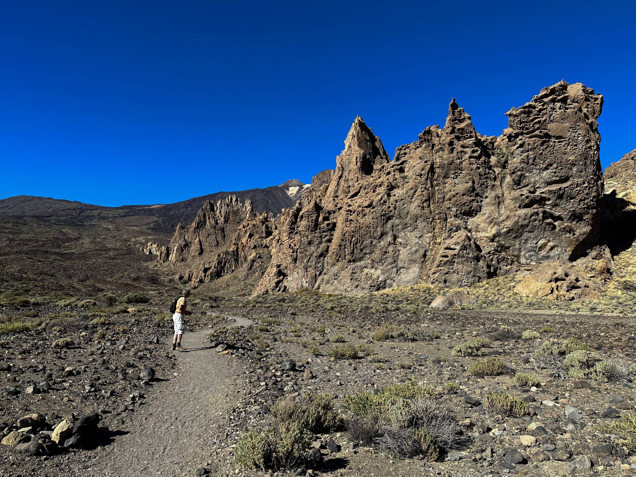 Wanderweg durch die Llano de Ucanca - im Hintergrund Pico del Teide