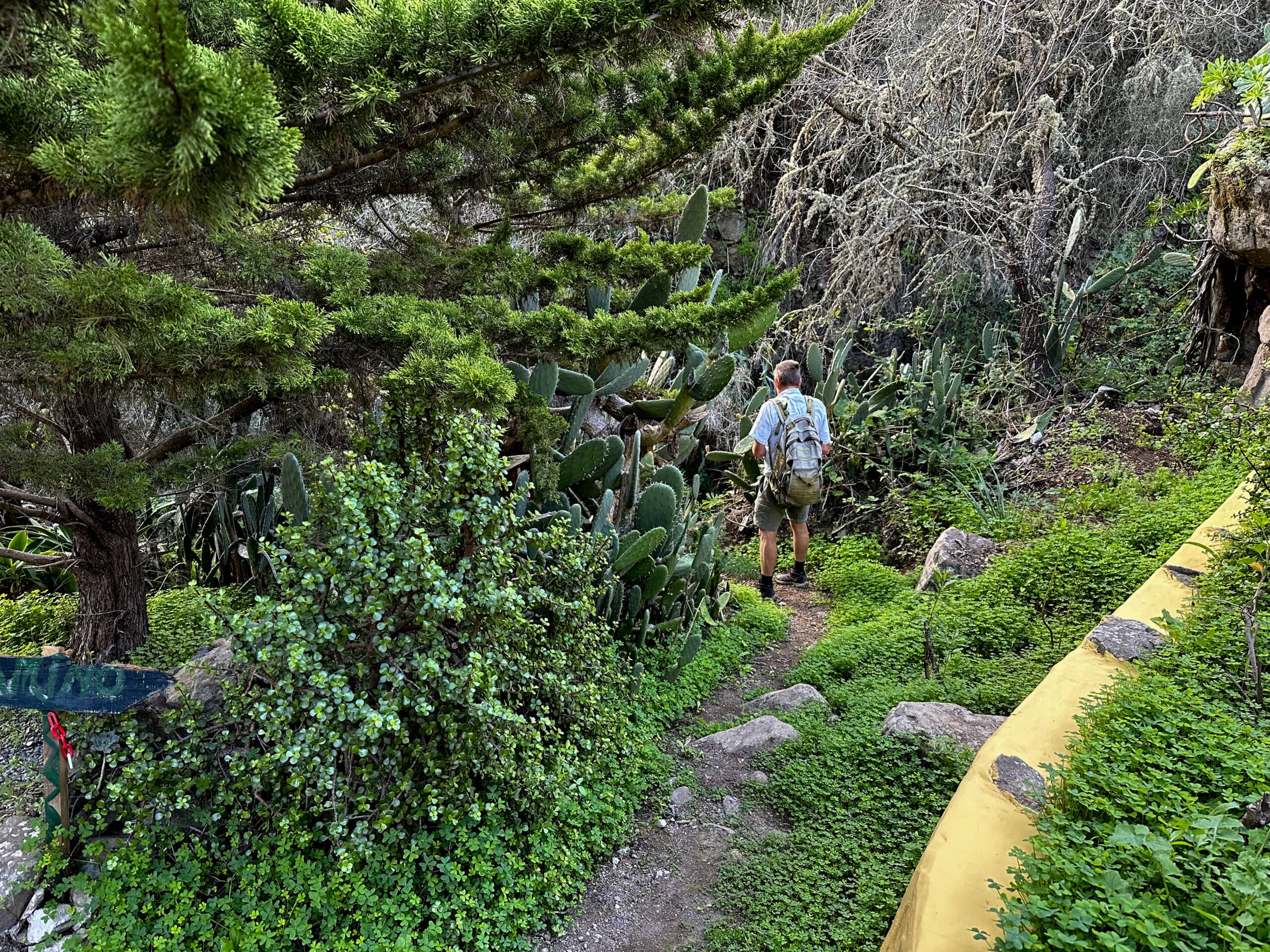 Wanderer auf den Weg in Richtung Barranco del Agua nach dem steilen Abstieg in Richtung Gamonal